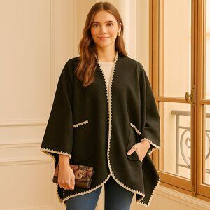 Label of Love Blanket Stitch Throwover NWOT in Black with White Trim